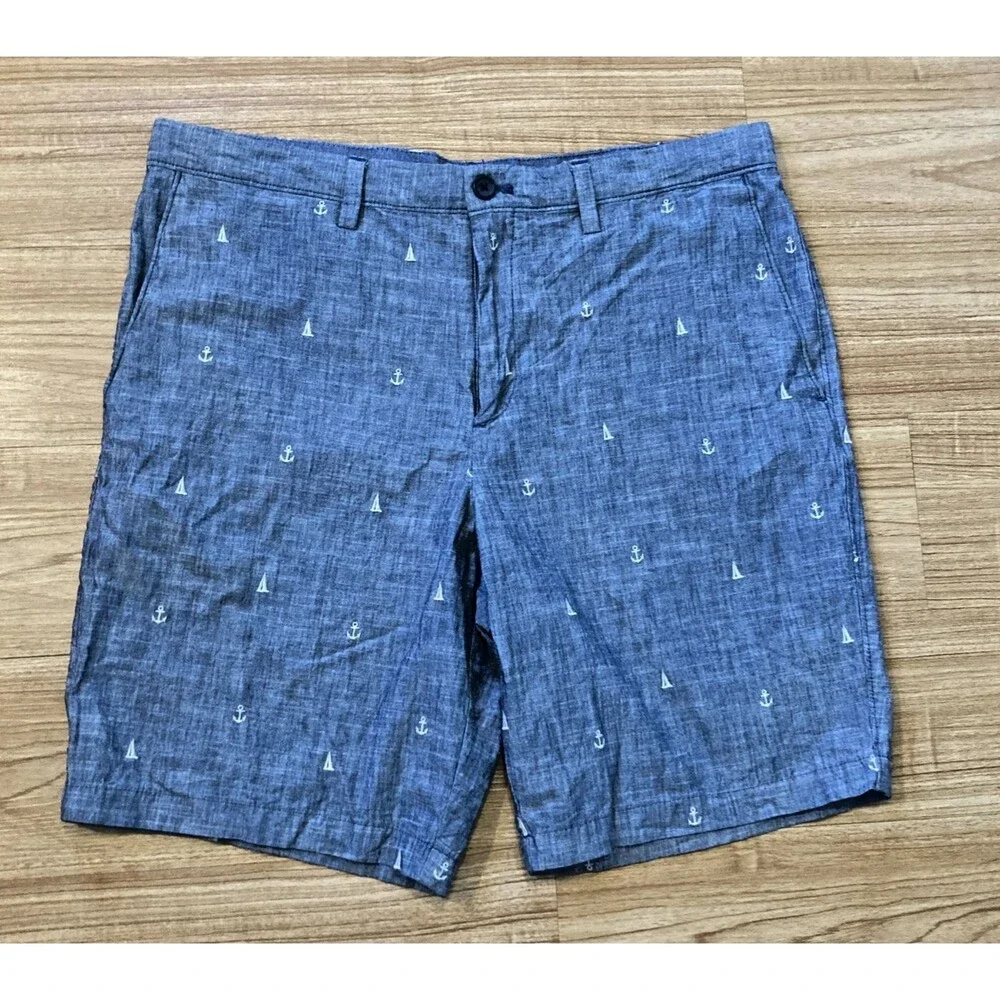 Banana Republic Aiden Shorts Men's 36 Blue Sailboat Anchor Beach Cotton Chino